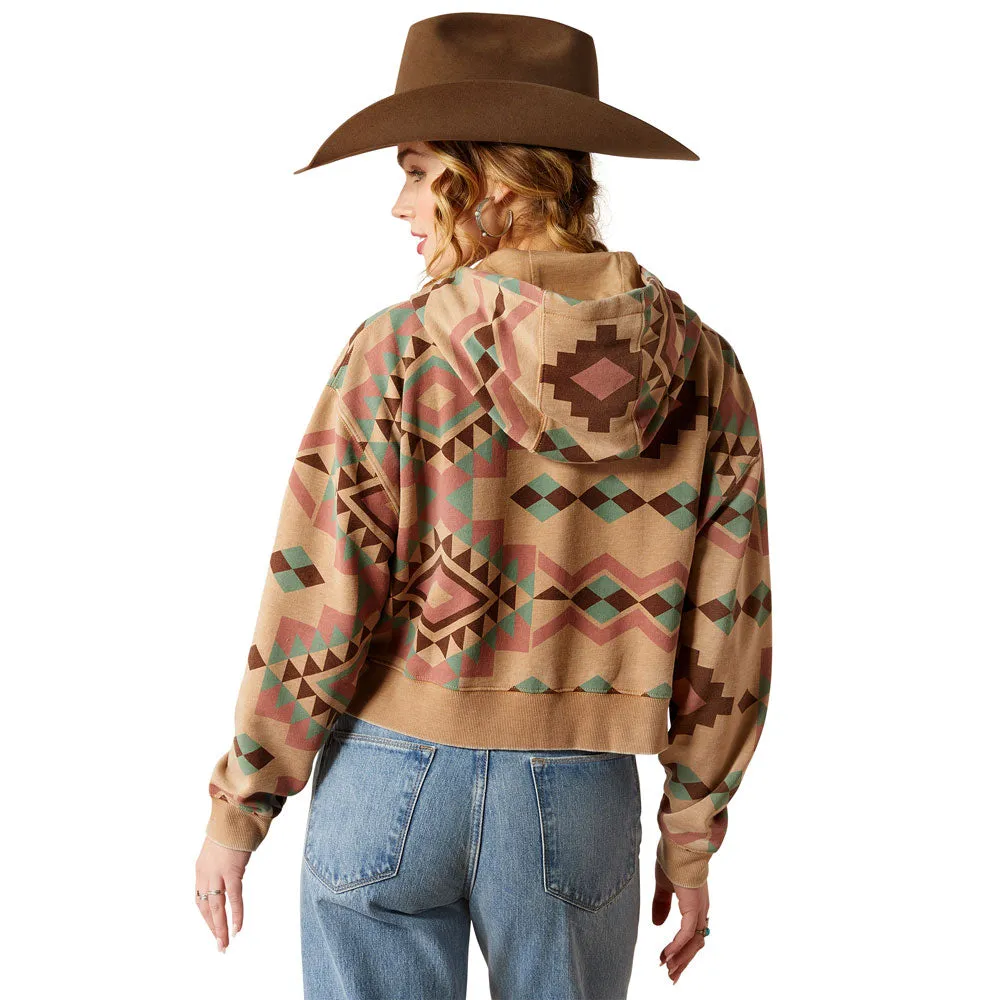 10053962 Ariat Women's Sunset Spark Crop Hoodie - Spark Geo Print