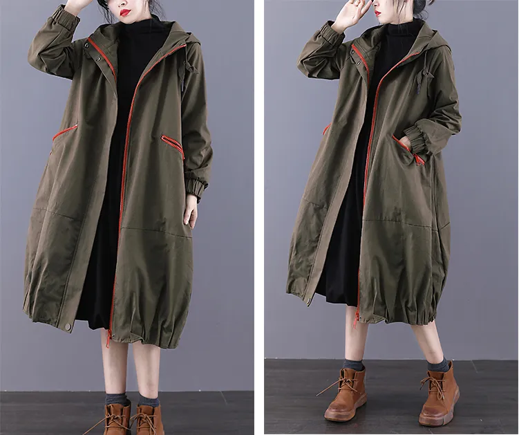 A-line Long Women Casual Hooded Parka Plus Size Coat Jacket JT200934