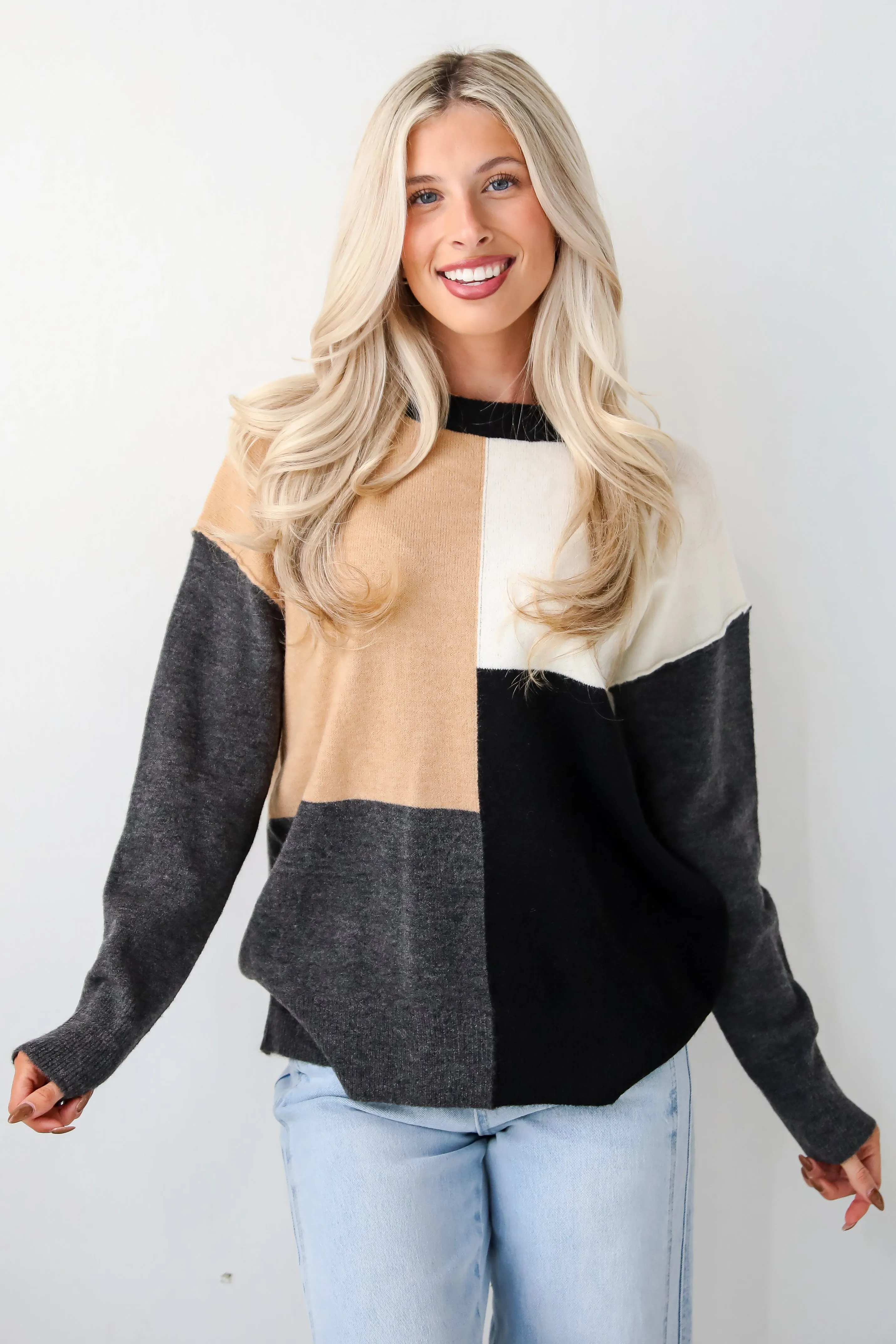 Absolutely Unreal Camel Color Block Sweater