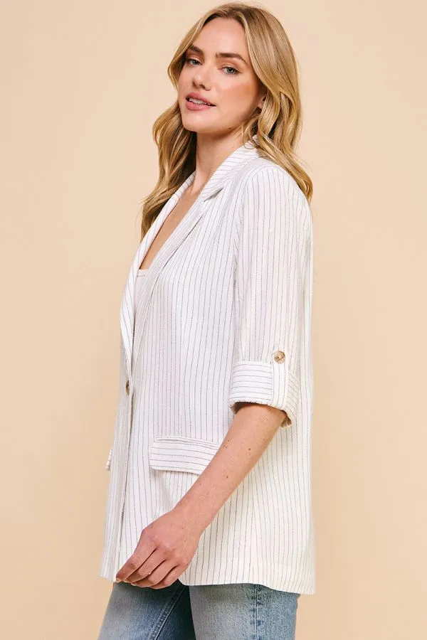 AE Pin Striped Linen Blazer