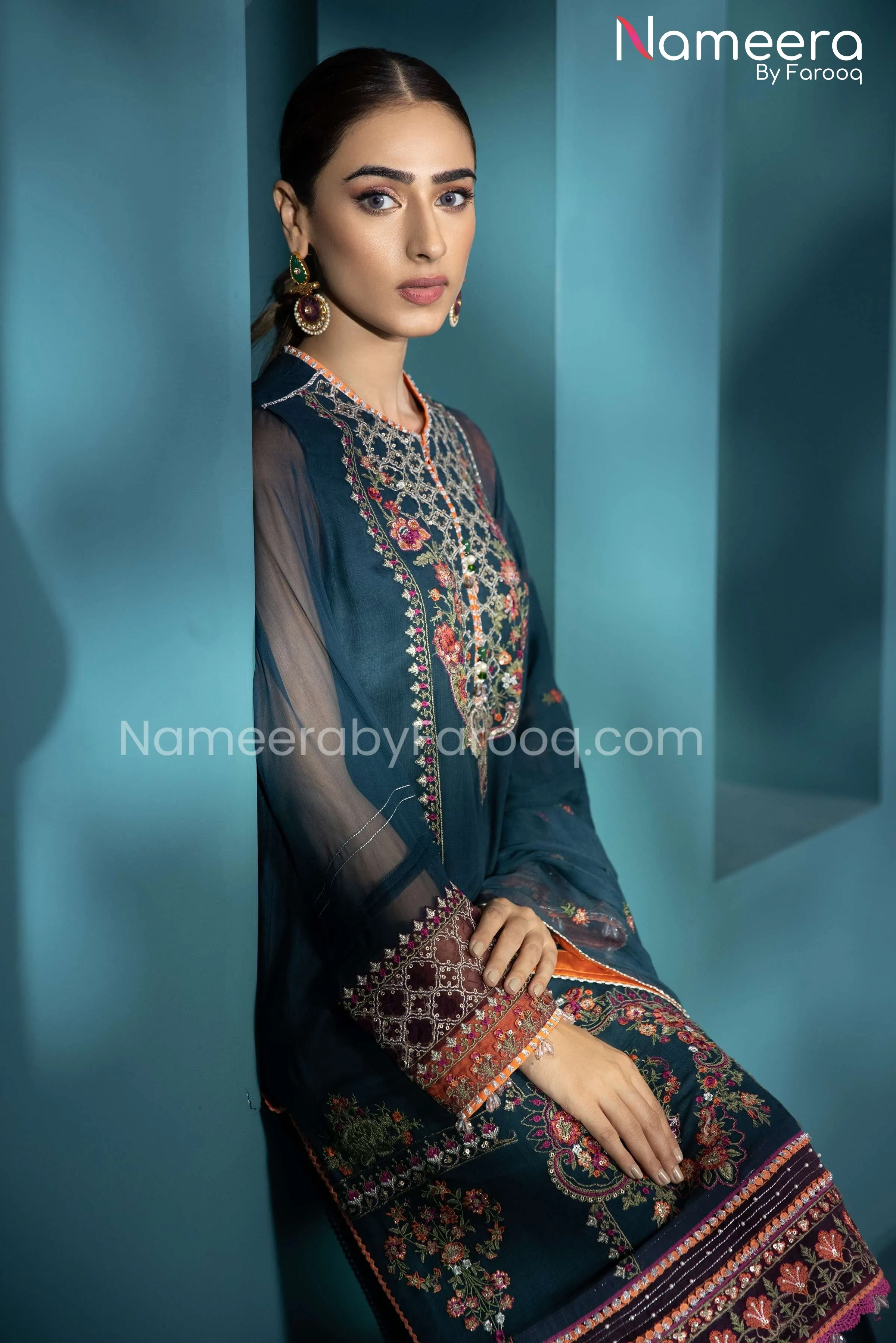 Agha Noor Pakistani Formal Wear in Teal Color #PF53