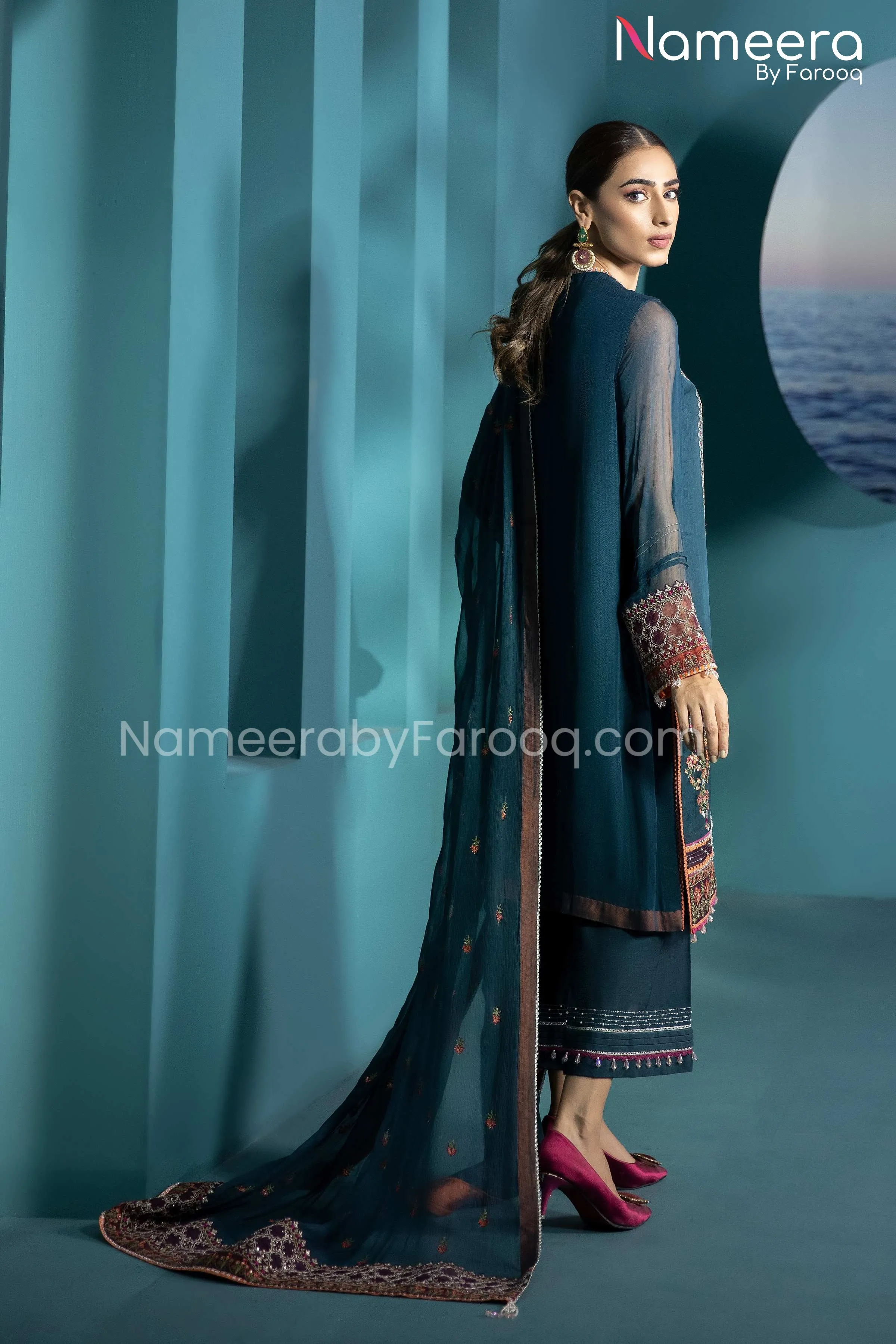 Agha Noor Pakistani Formal Wear in Teal Color #PF53