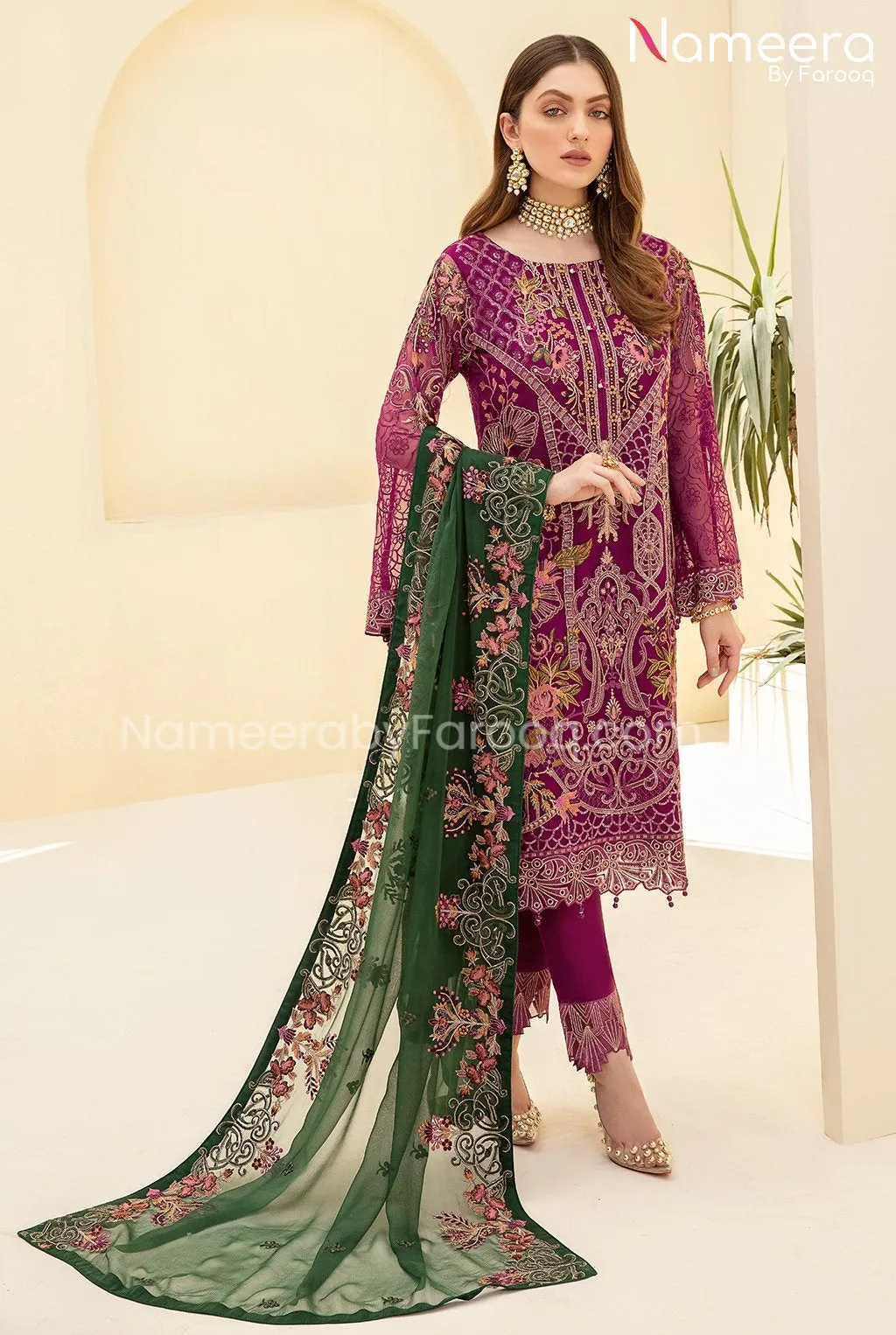 Agha Noor Pakistani Party Dress in Plum Shade #PF100