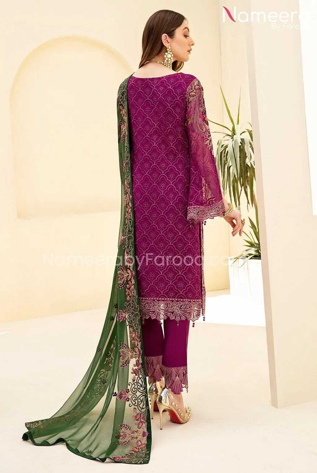 Agha Noor Pakistani Party Dress in Plum Shade #PF100