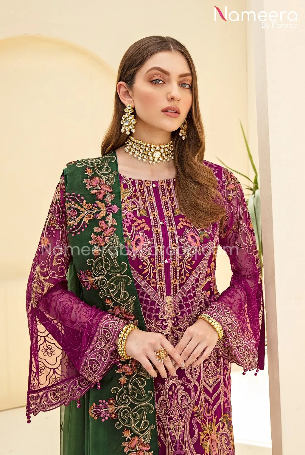 Agha Noor Pakistani Party Dress in Plum Shade #PF100