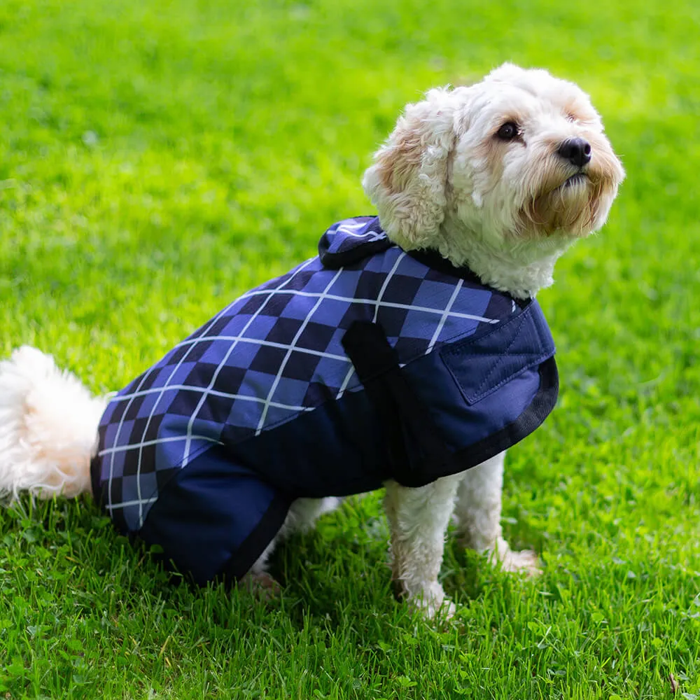 All Seasons Waterproof Dog Coat in Blue Check