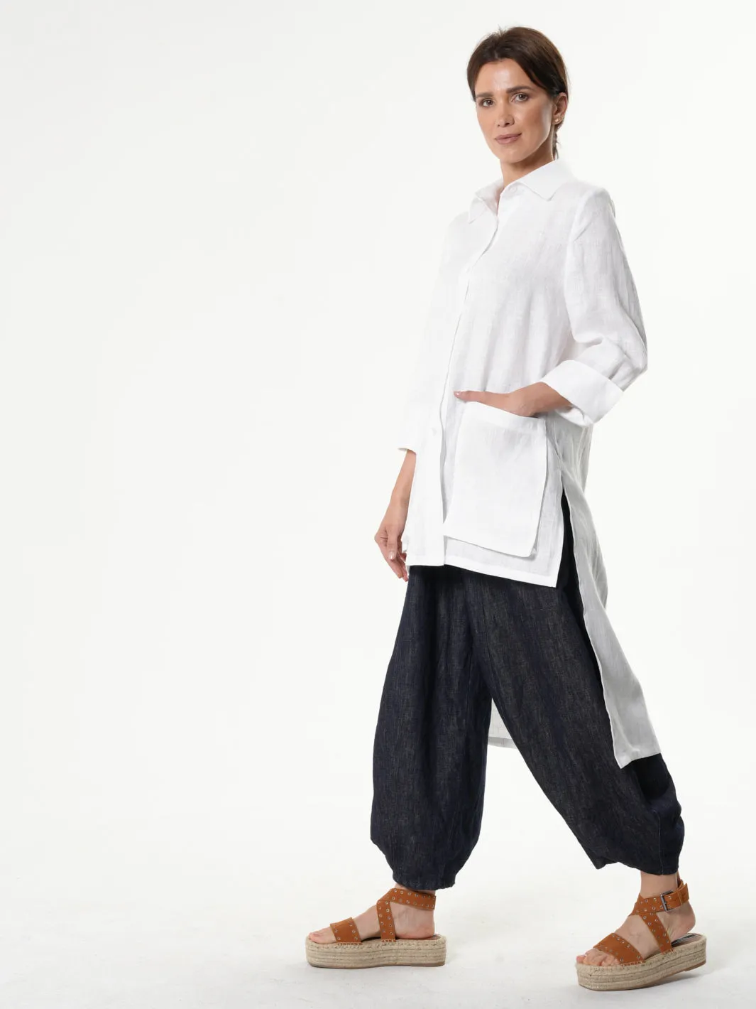 Asymmetric Linen Shirt In Gray