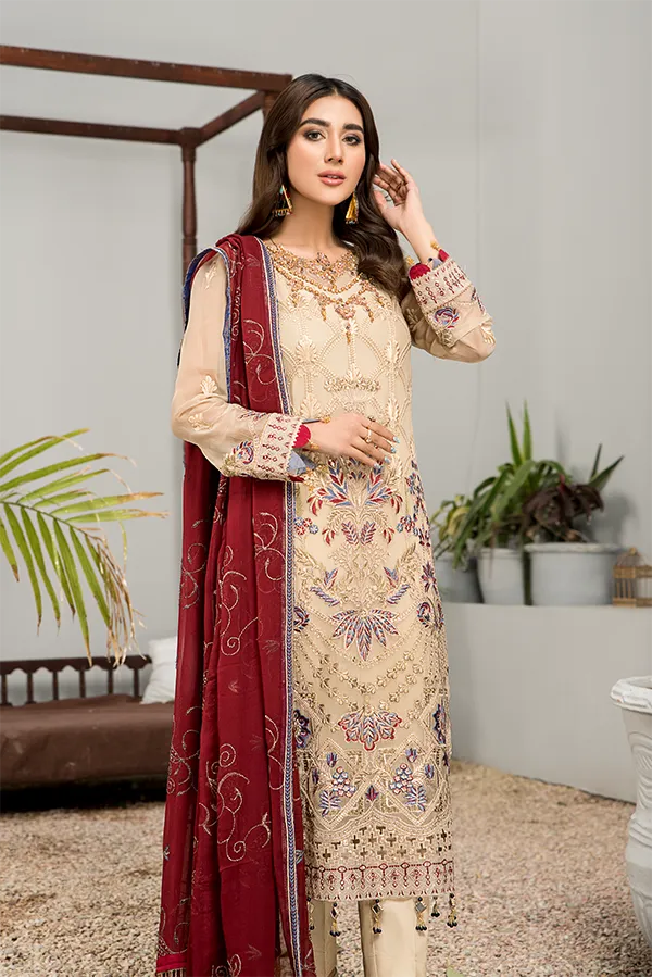 Beautiful Fancy Salwar Kameez in Cream Color #PF477