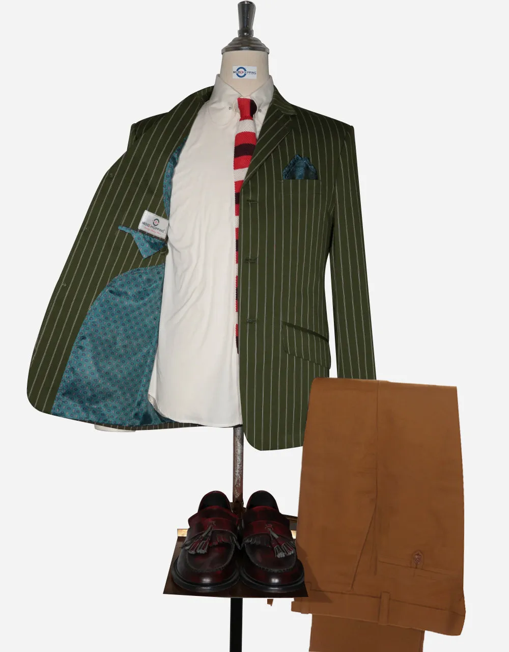 Boating Blazer - Olive Green, Red and White Striped Blazer