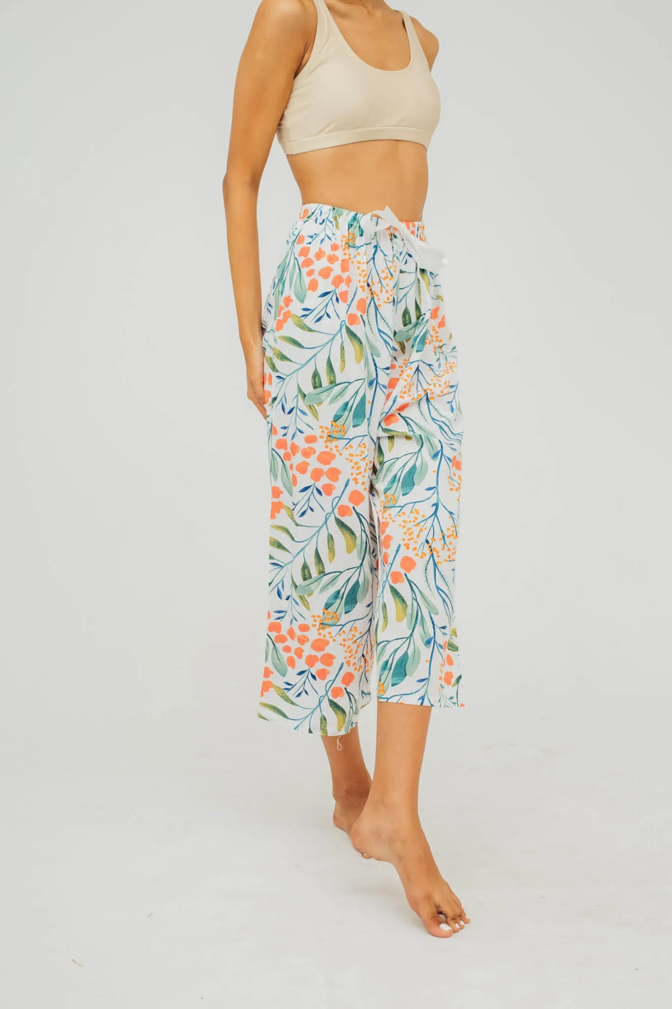 Brenda Tropical Print Tie-Waist Culottes