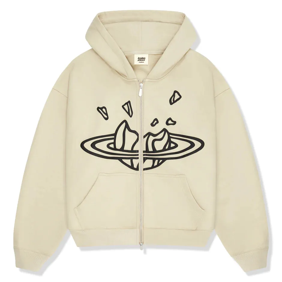 Broken Planet Market Bone White Zip Up Hoodie