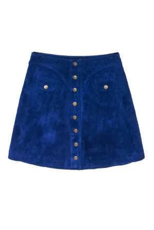 By Anthropologie - Cobalt Blue Suede Button Front Mini Skirt Sz 2