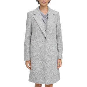 Calvin Klein Womens Petites Textured Long Sleeve Teddy Coat