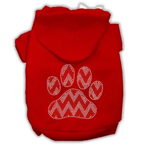 Candy Cane Chevron Paw Rhinestone Dog Hoodie Red Xl (16)