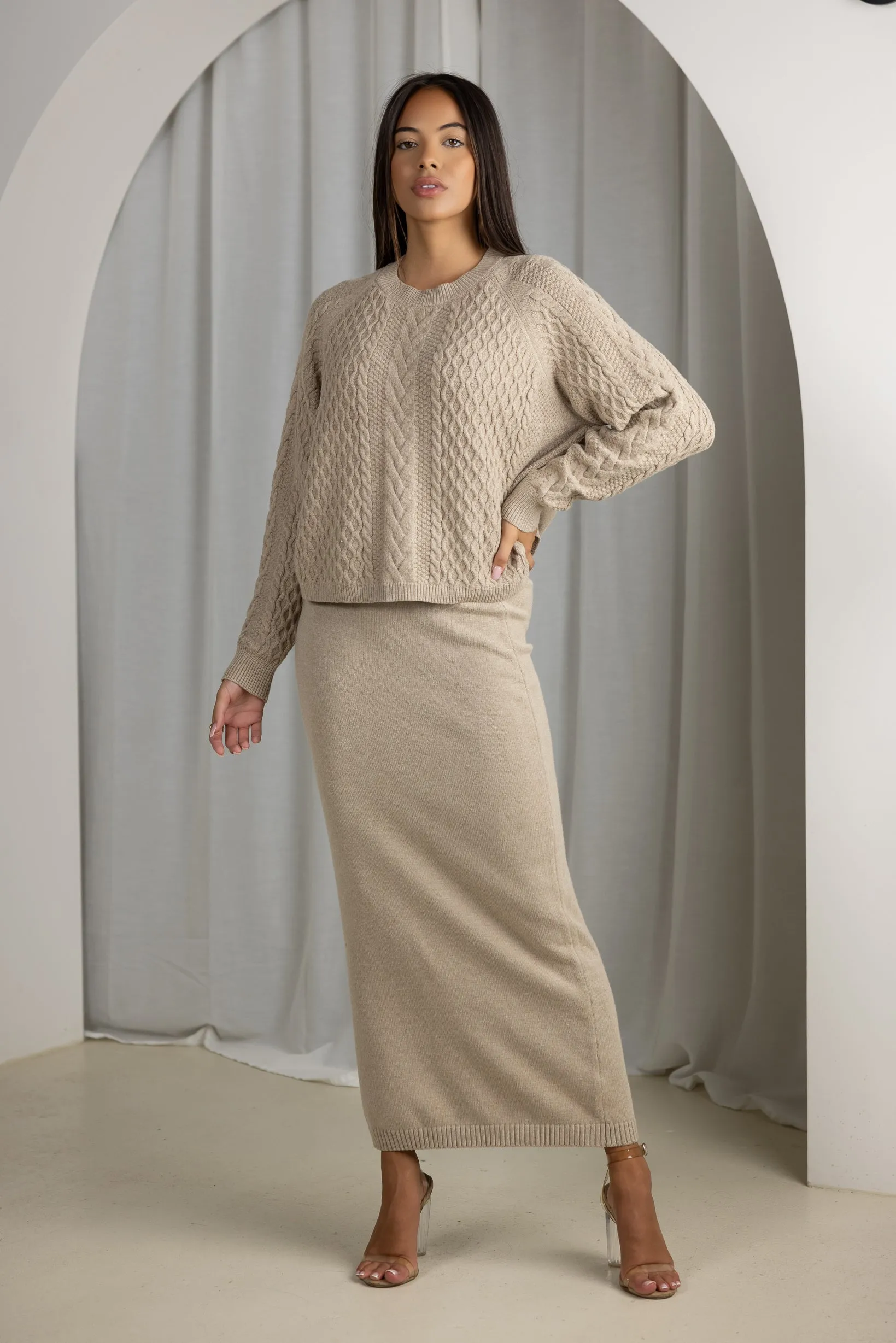 Cara Cable Knit Top &  Skirt