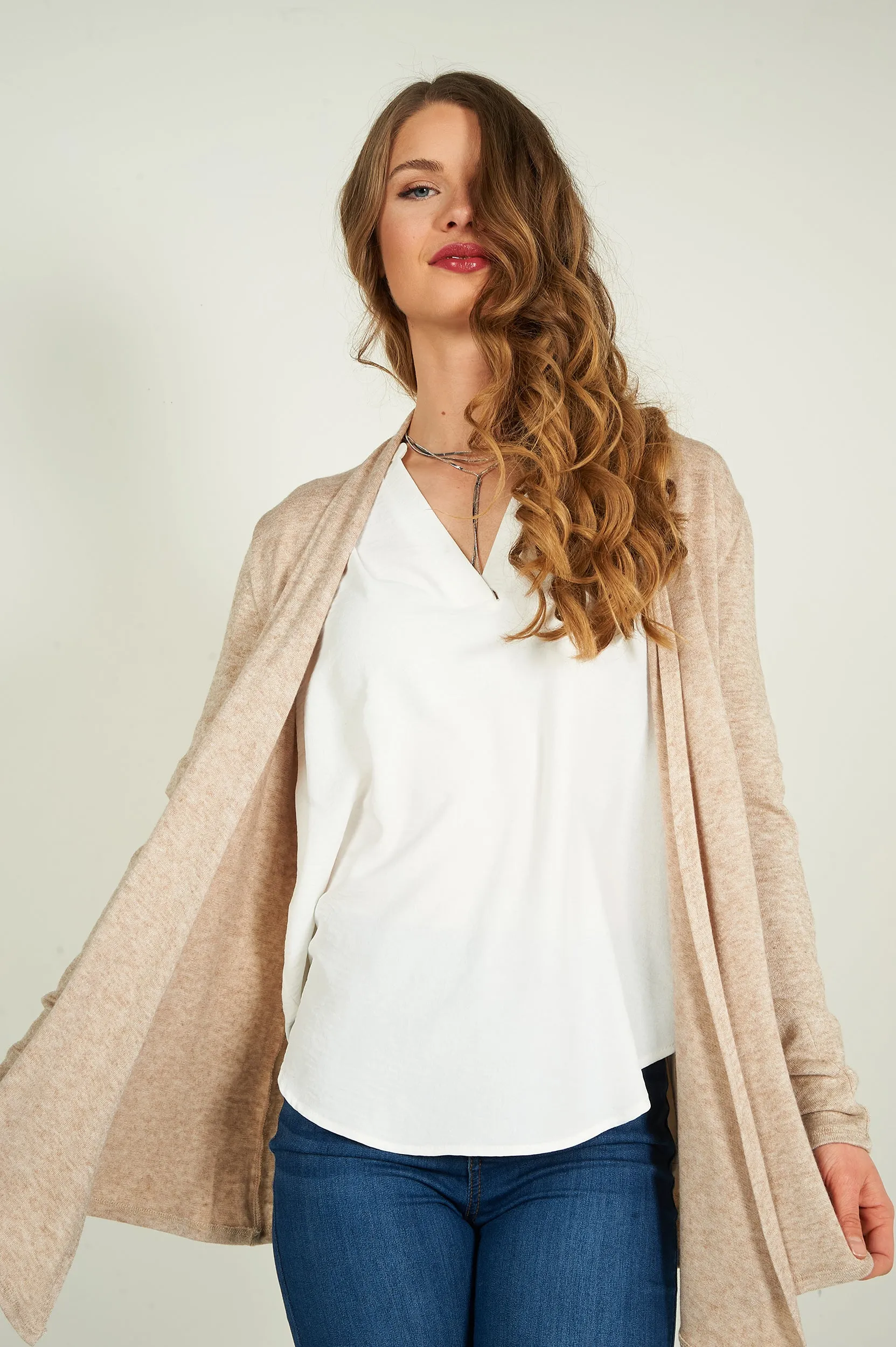 Cardigan mi-long ouvert - 13148 - (R-B3)