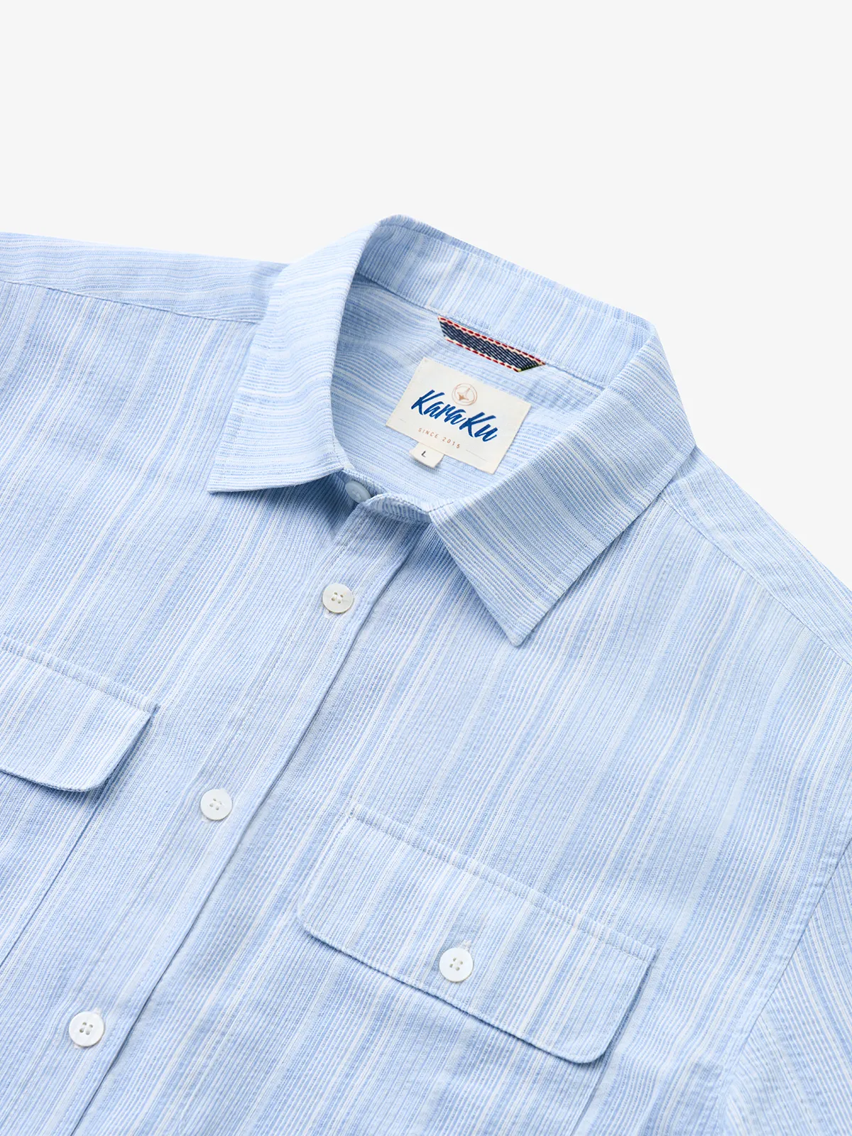 Classic Light Blue Striped Double-Pocket Cotton Shirt