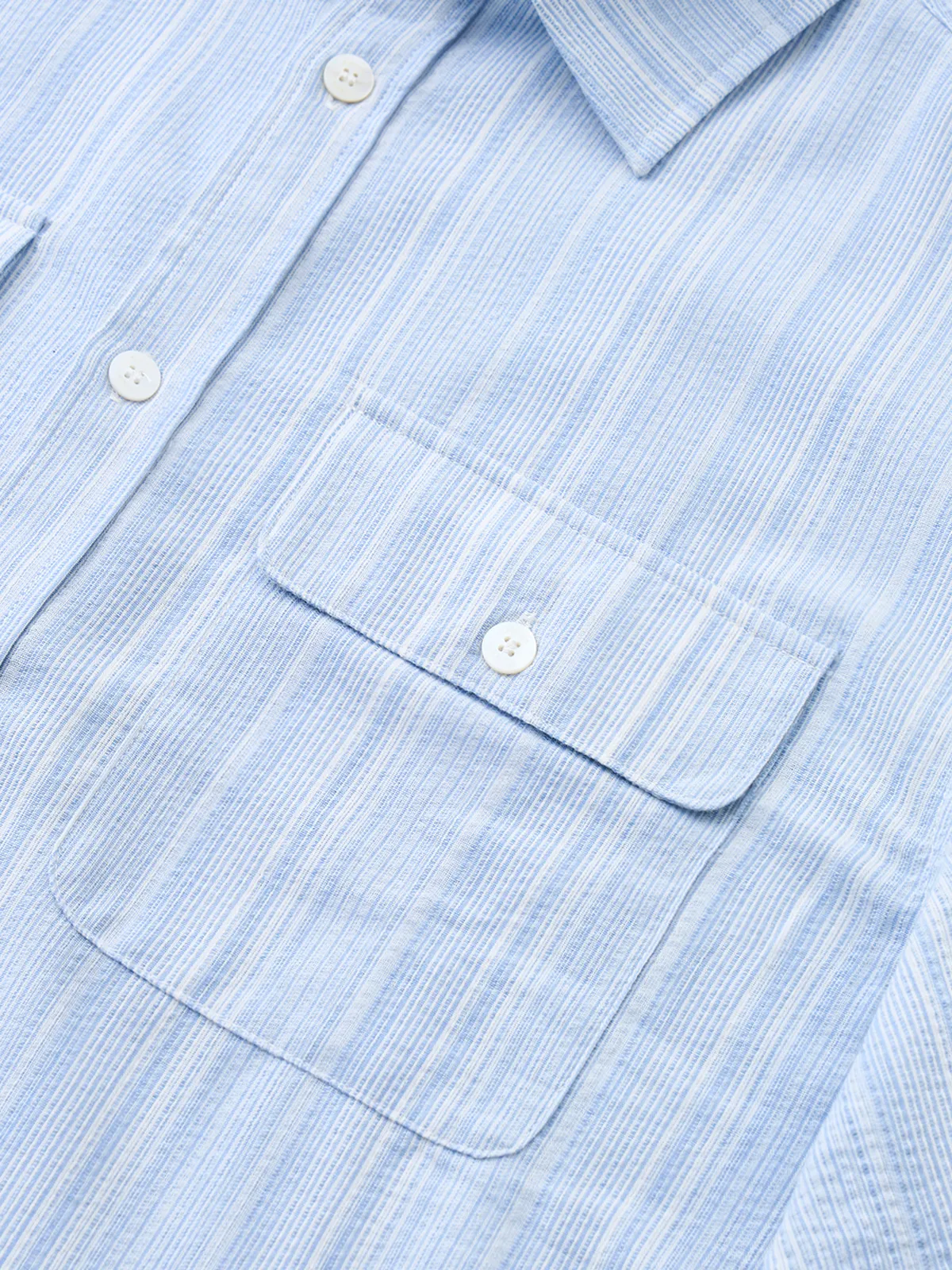 Classic Light Blue Striped Double-Pocket Cotton Shirt