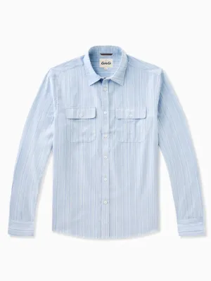 Classic Light Blue Striped Double-Pocket Cotton Shirt