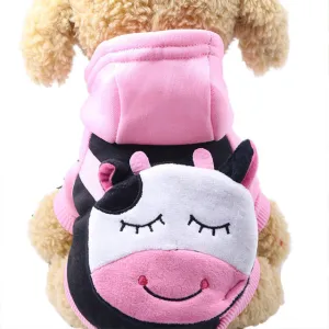 Cute Cartoon Cow Pocket Warm Fleece Lining Hoodie For Dogs