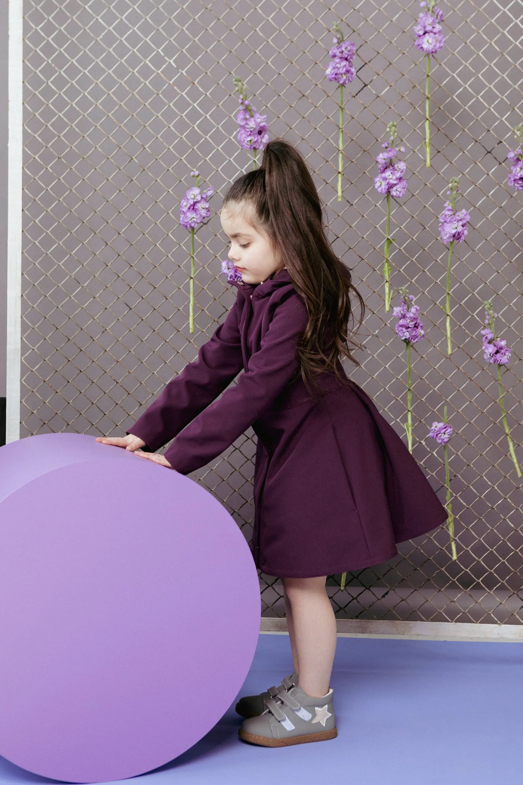 Dark Purple Flared Coat for Girls | 'Ruby Purple'