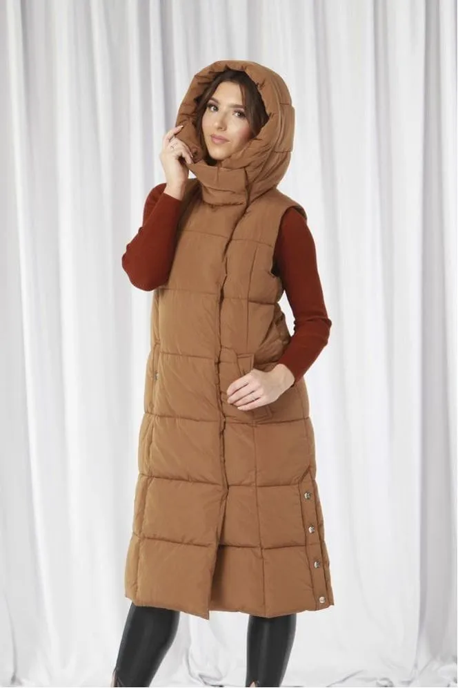 Double Second Camel Long Lux Wrap Gilet Puffer