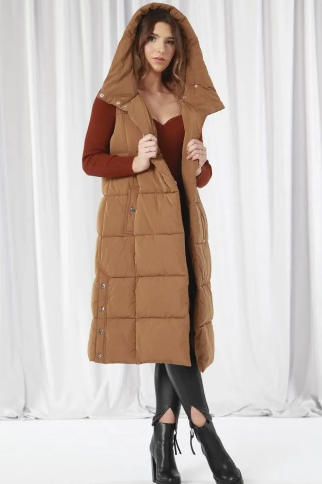 Double Second Camel Long Lux Wrap Gilet Puffer