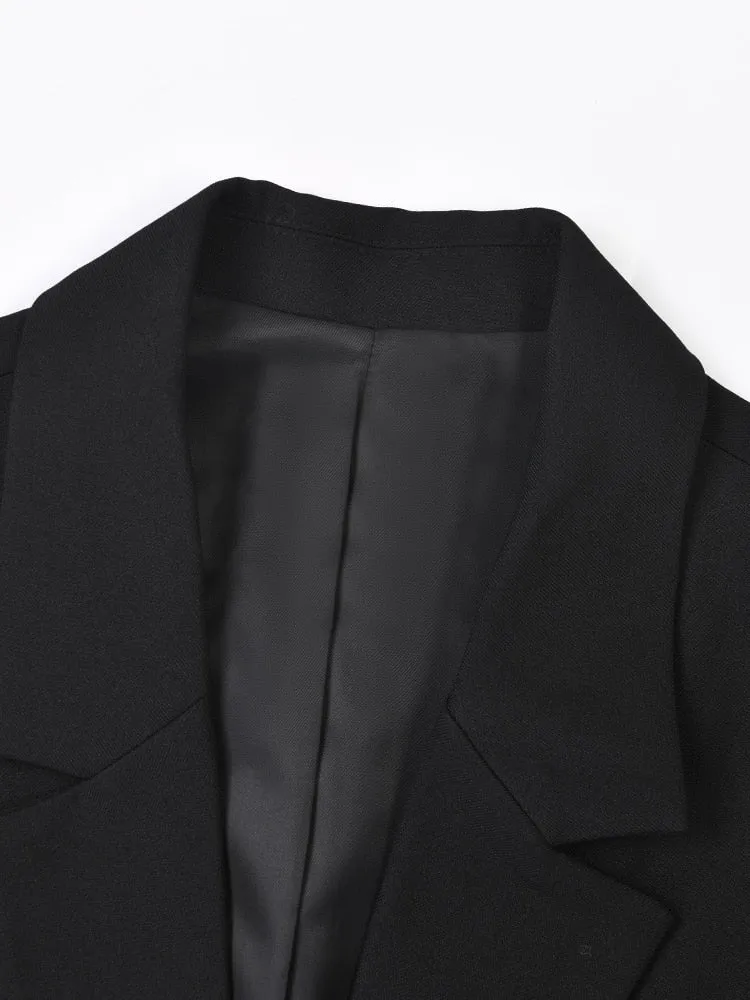 Effortless Elegance Loose Fit Black Luxe Zipper Blazer Coat