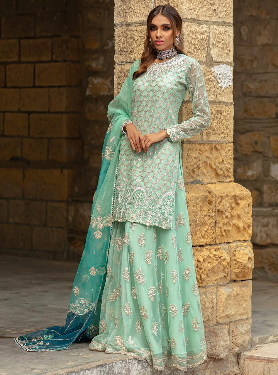 Elegant Pakistani Maxi Dress In Mint Green Color #PF231