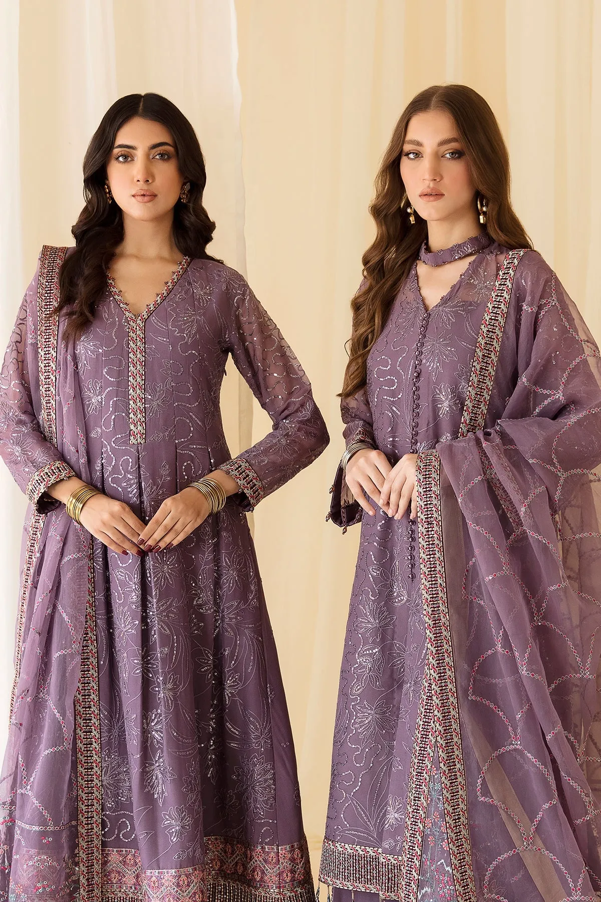 Embroidered Lilac Pakistani Frock Capri with Embellished Dupatta