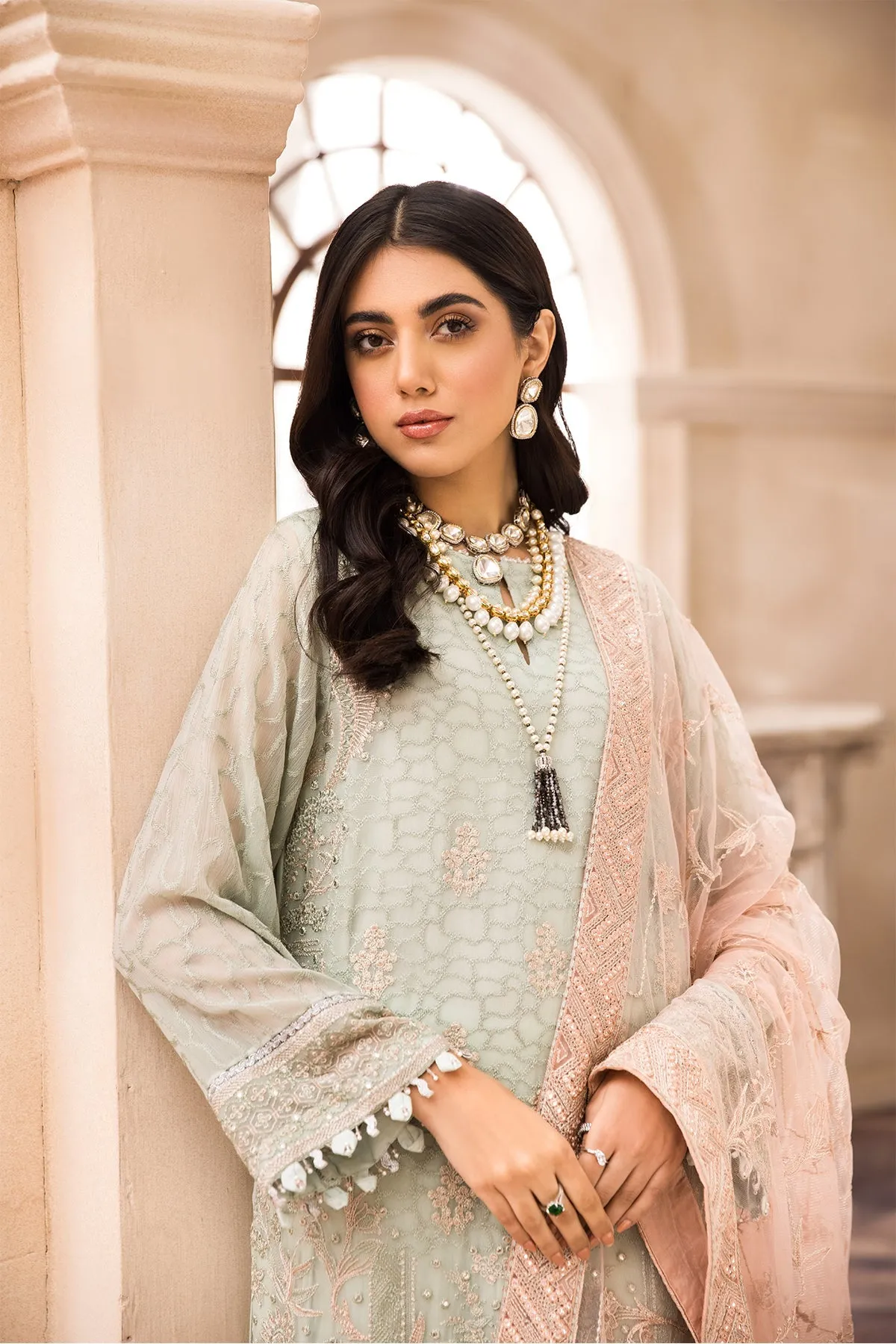 Embroidered Pakistani Dress in Light Mint Shade #PF443