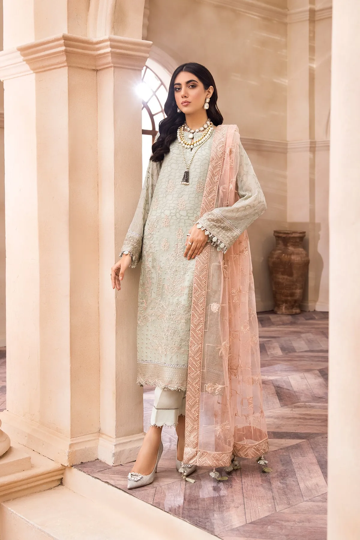 Embroidered Pakistani Dress in Light Mint Shade #PF443