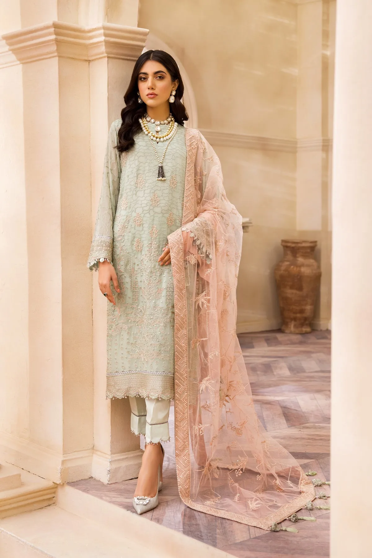 Embroidered Pakistani Dress in Light Mint Shade #PF443