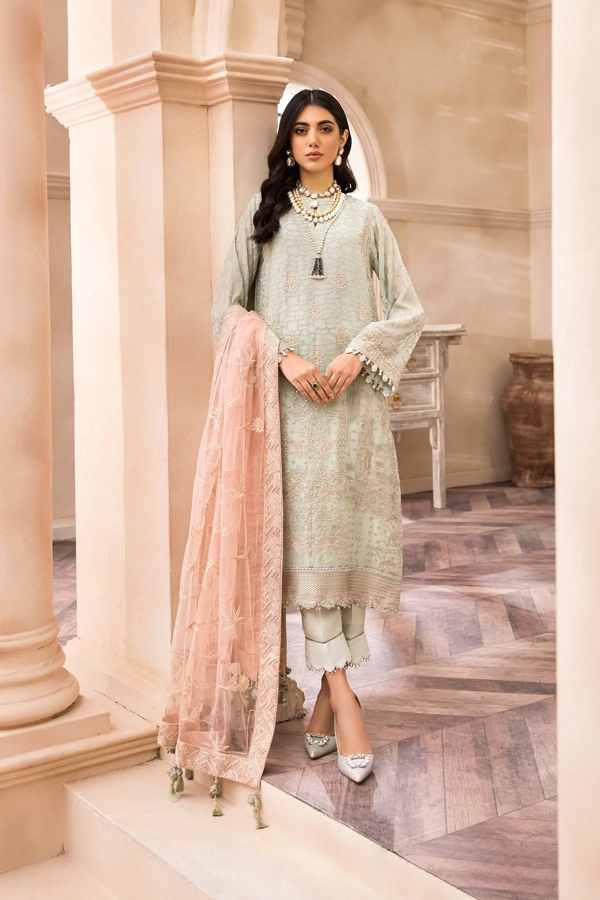 Embroidered Pakistani Dress in Light Mint Shade #PF443