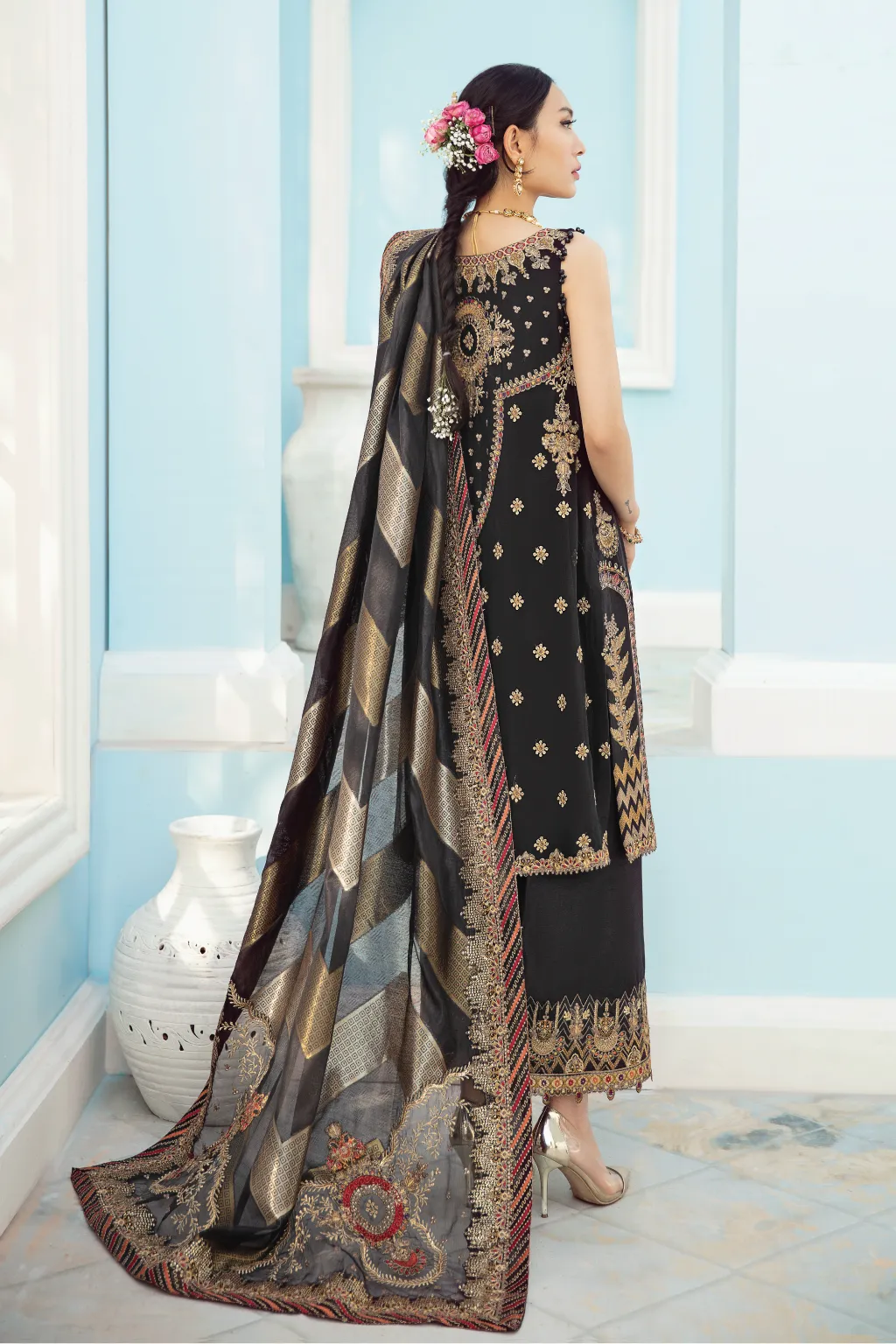 Fancy Black Salwar Kameez in Premium Chiffon #PF468