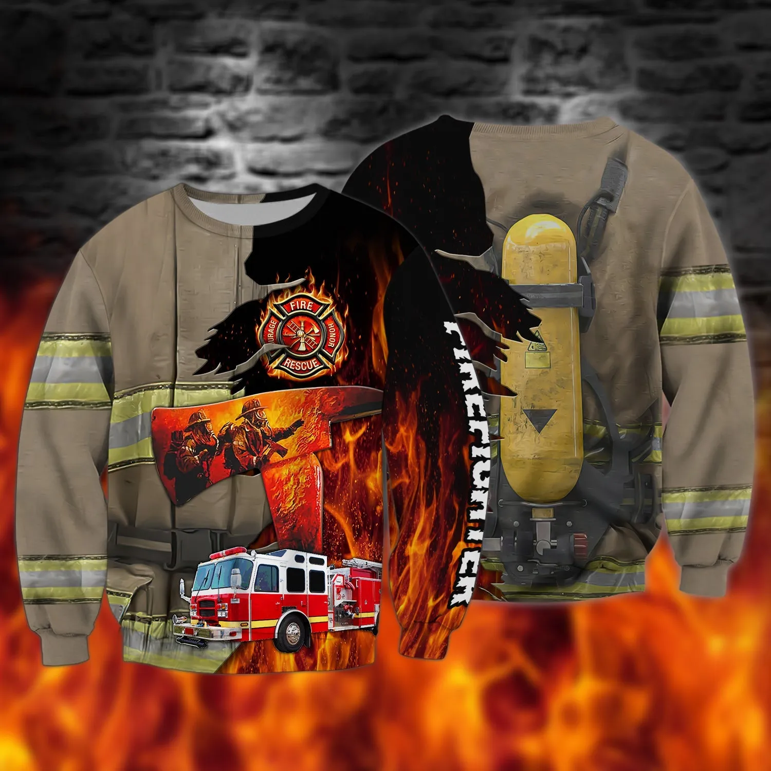 Firefighter Fire Truck Proud 3D All Printed Sweatshirt Hoodie Bomber Shirt, Christmas Gift for Firefighter