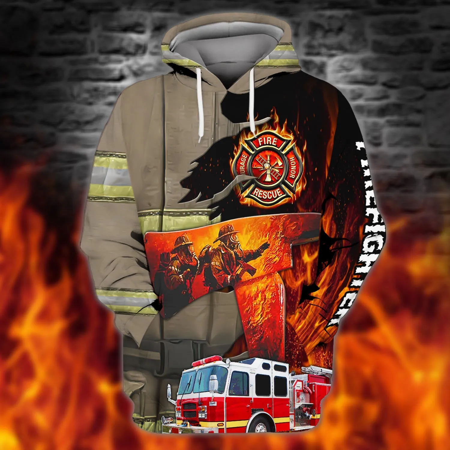 Firefighter Fire Truck Proud 3D All Printed Sweatshirt Hoodie Bomber Shirt, Christmas Gift for Firefighter