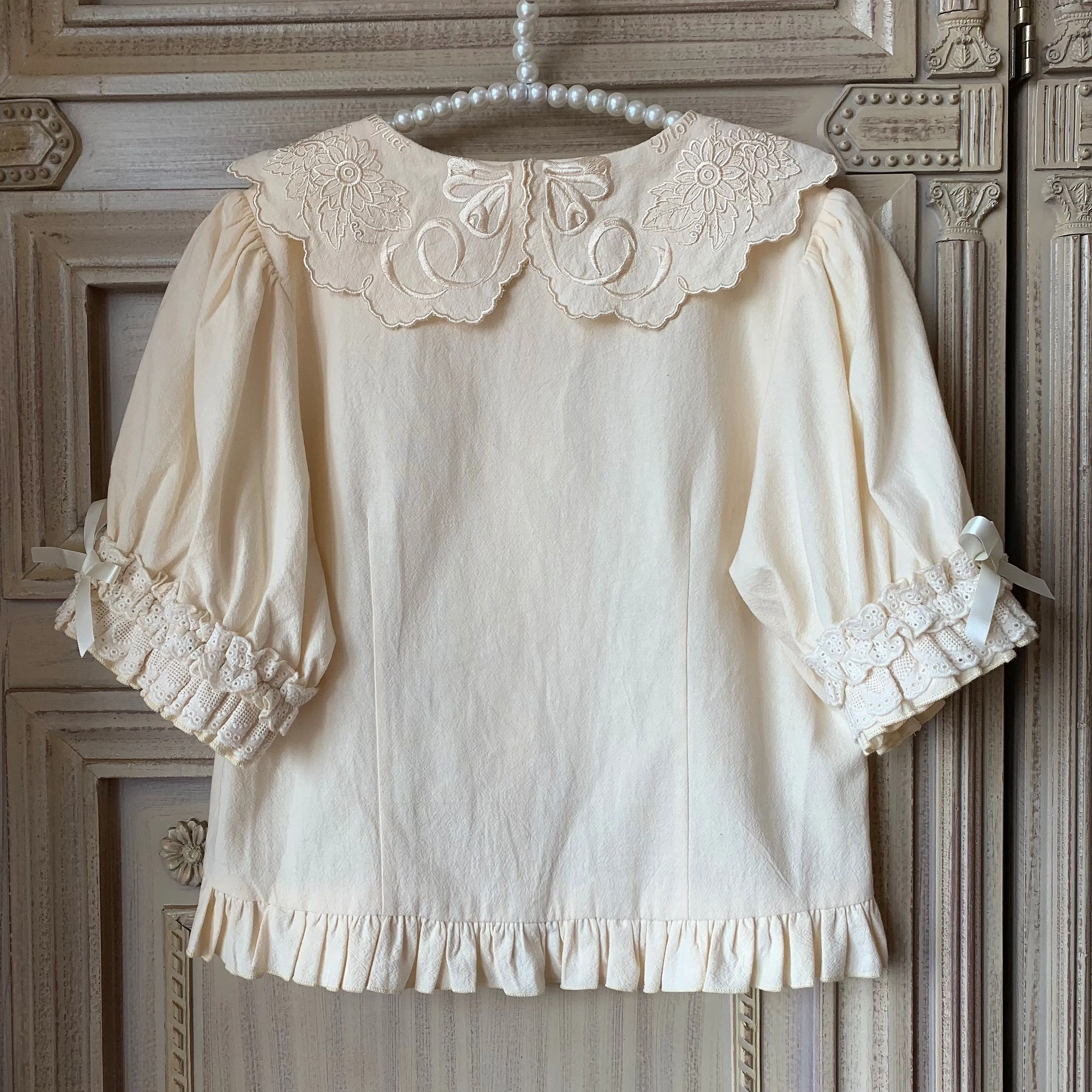 Flower Banquet~Kawaii Lolita Cotton Bunny Embroidery Blouse