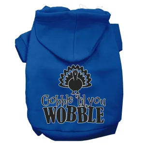 Gobble Til You Wobble Screen Print Dog Hoodie Blue L