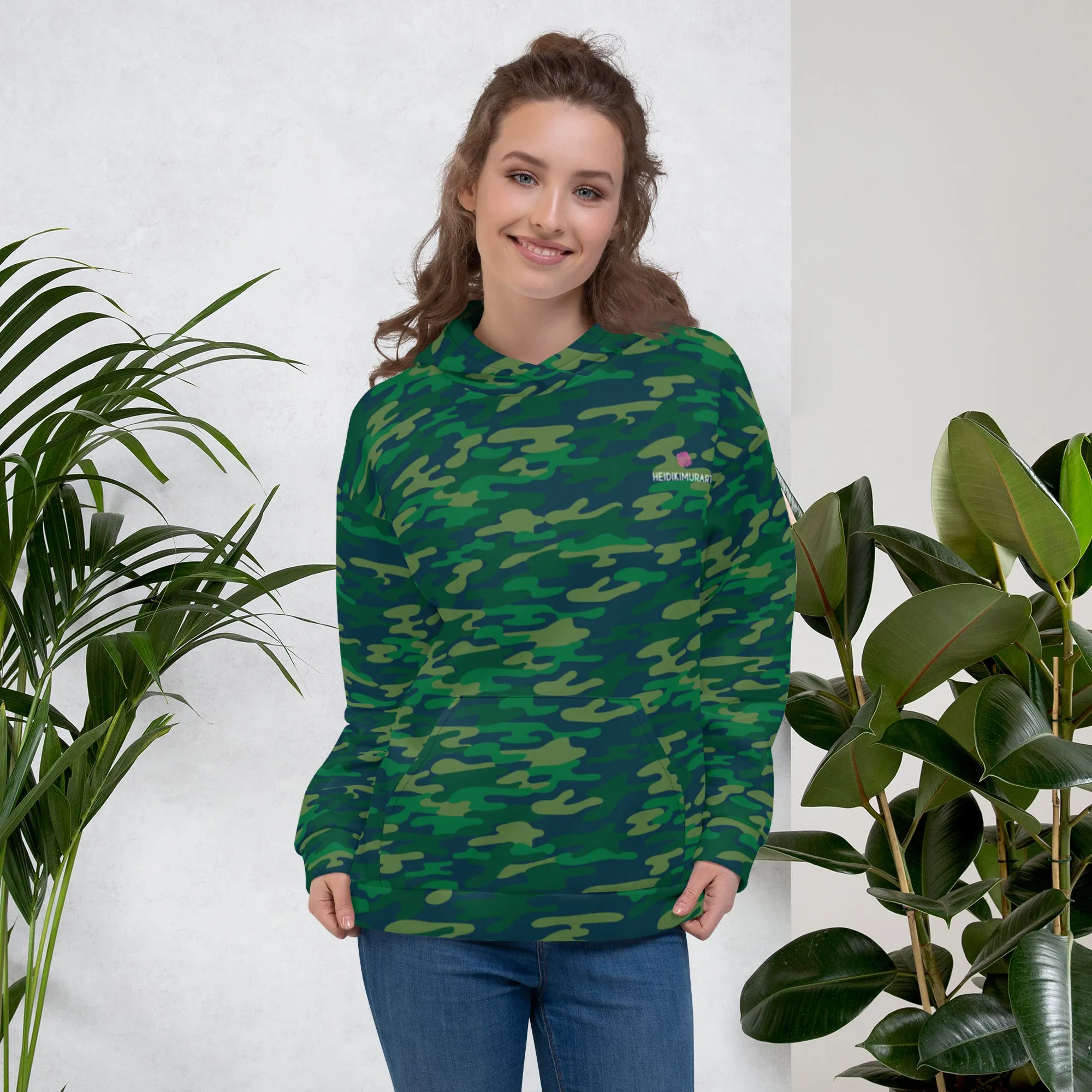 Green Camouflaged Print Unisex Hoodie, Camouflaged Army Military Print Best Men's or Women's Hoodies - Made in USA/EU/MX