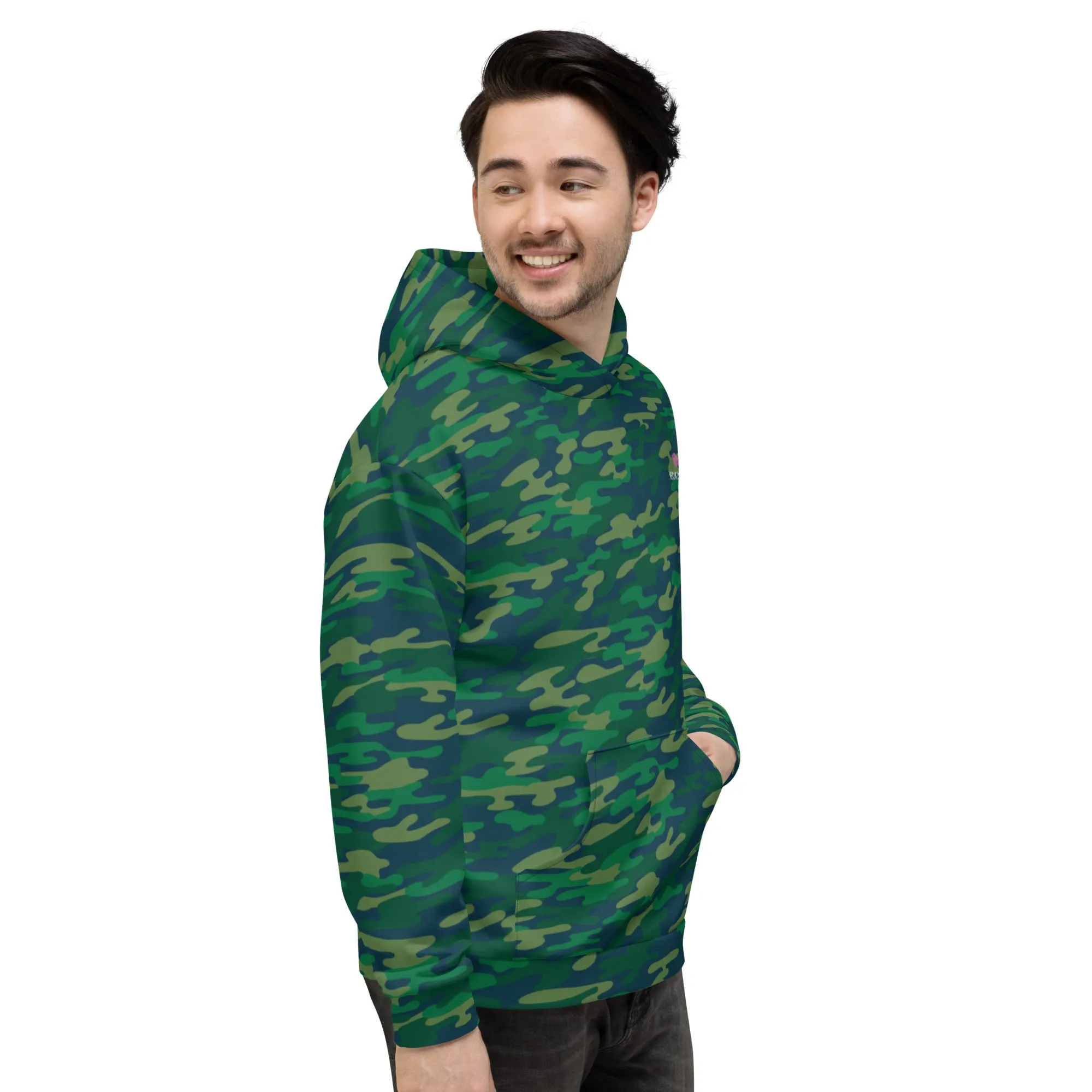 Green Camouflaged Print Unisex Hoodie, Camouflaged Army Military Print Best Men's or Women's Hoodies - Made in USA/EU/MX