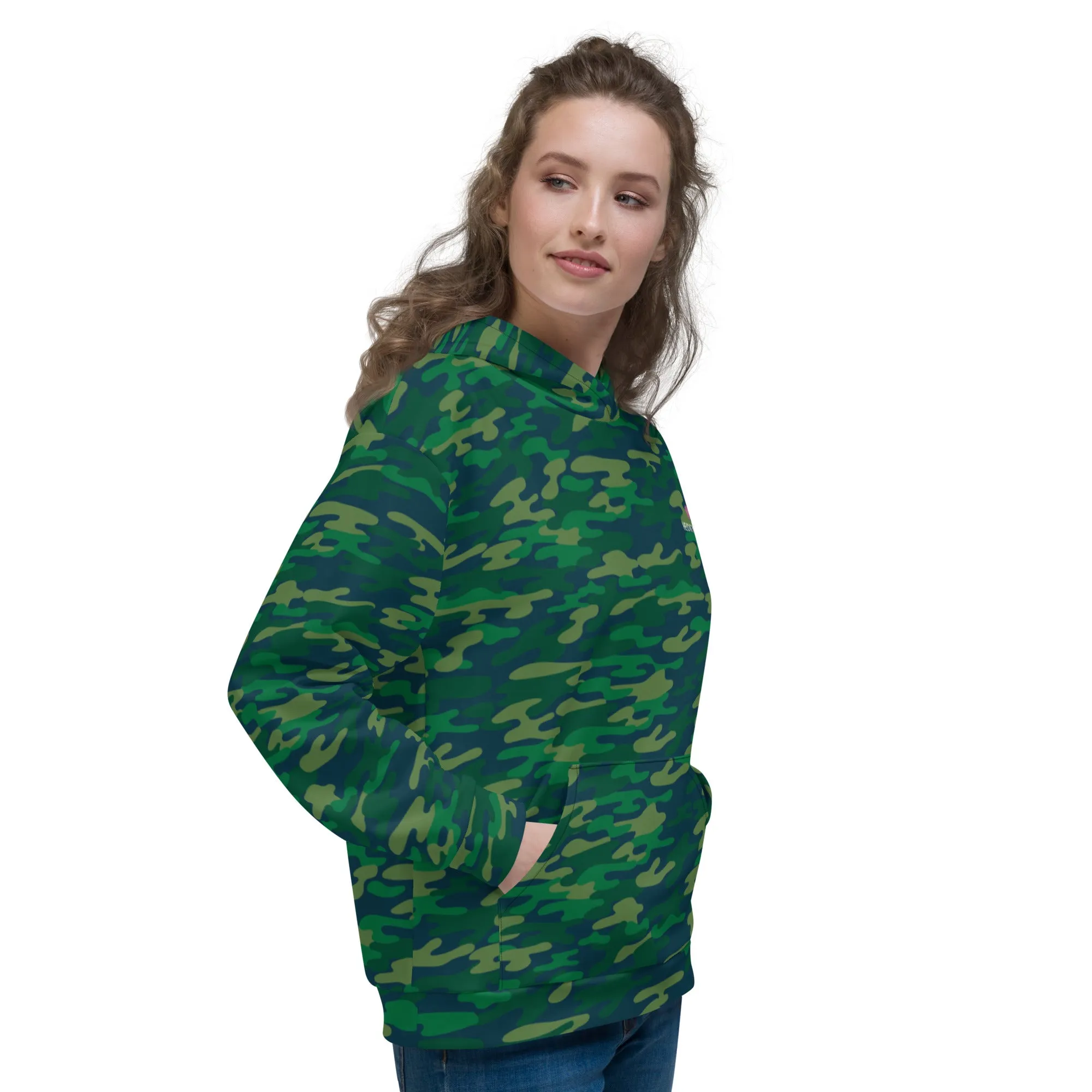 Green Camouflaged Print Unisex Hoodie, Camouflaged Army Military Print Best Men's or Women's Hoodies - Made in USA/EU/MX