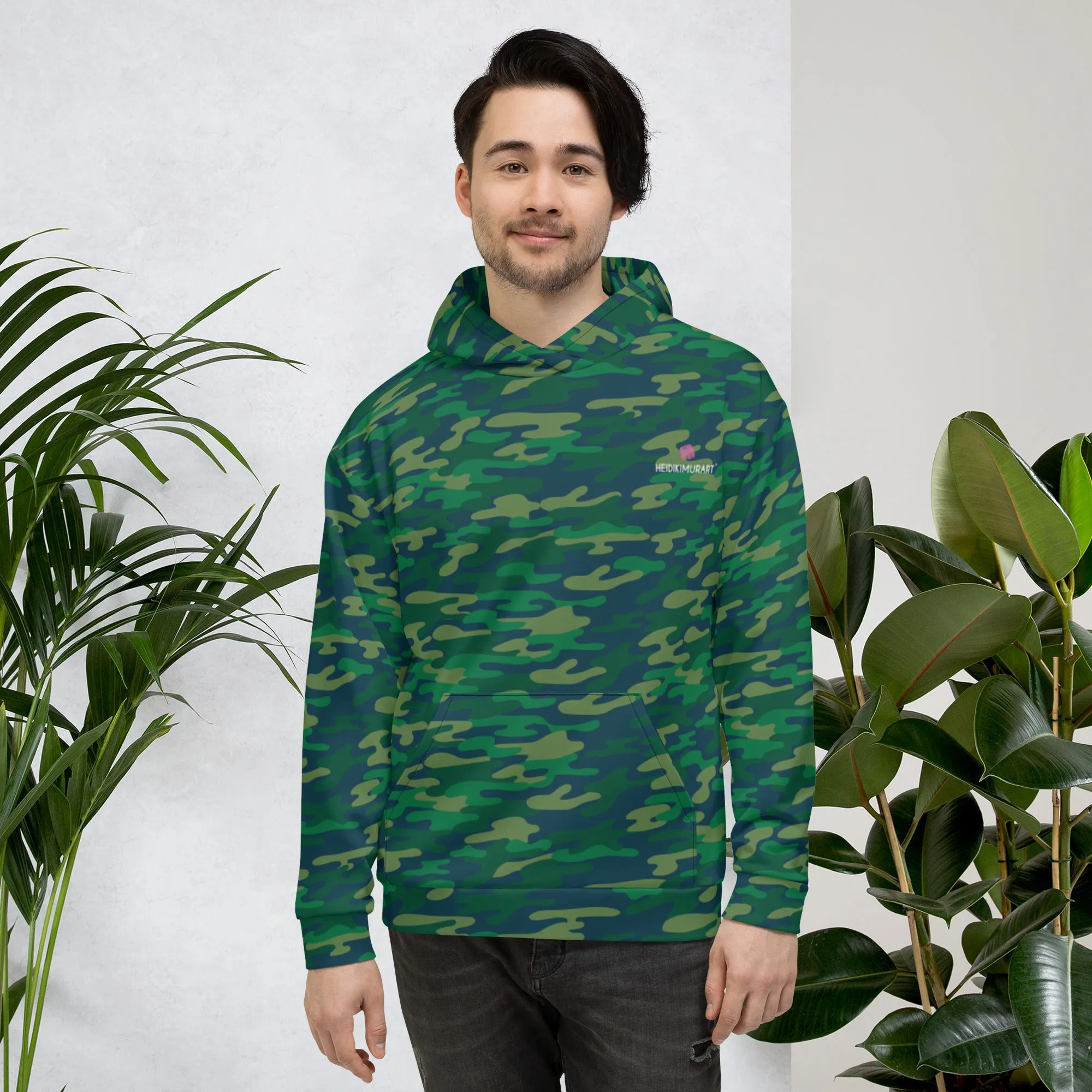 Green Camouflaged Print Unisex Hoodie, Camouflaged Army Military Print Best Men's or Women's Hoodies - Made in USA/EU/MX