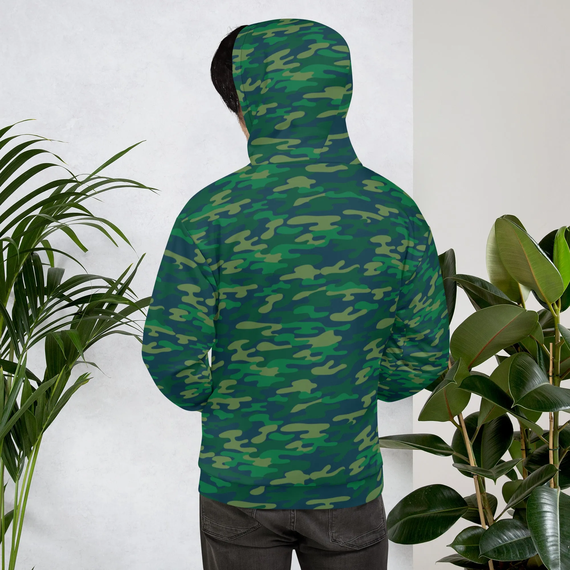 Green Camouflaged Print Unisex Hoodie, Camouflaged Army Military Print Best Men's or Women's Hoodies - Made in USA/EU/MX