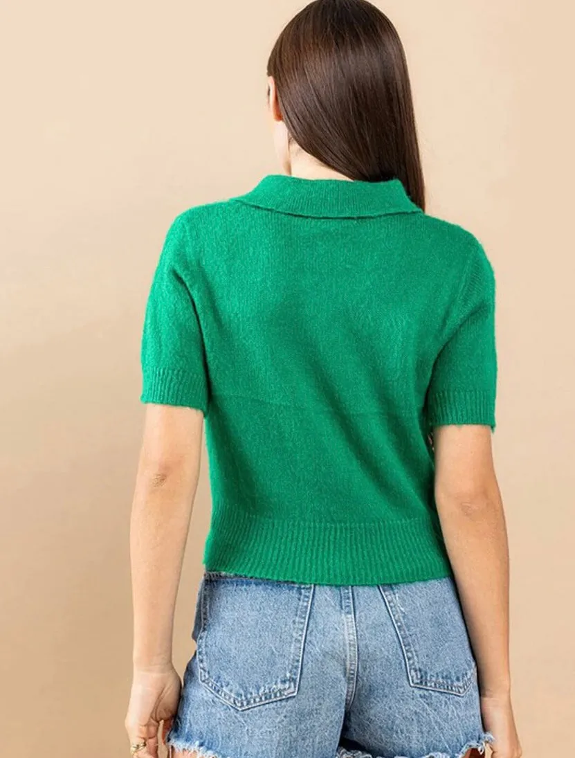 Green Collard fuzzy Sweater