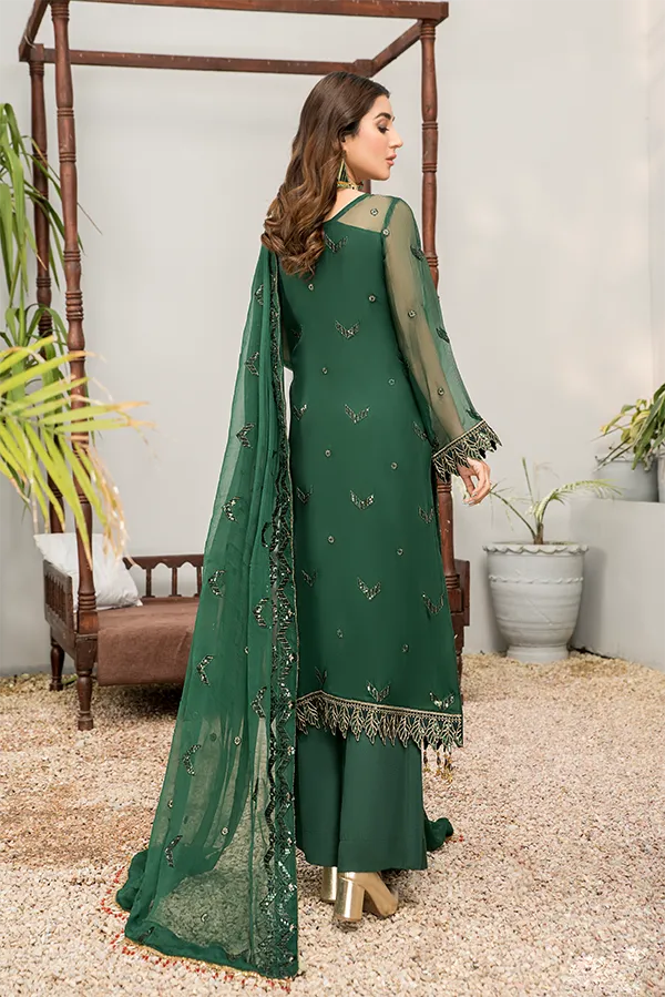 Green Salwar Kameez with Trendy Embellishments #PF478