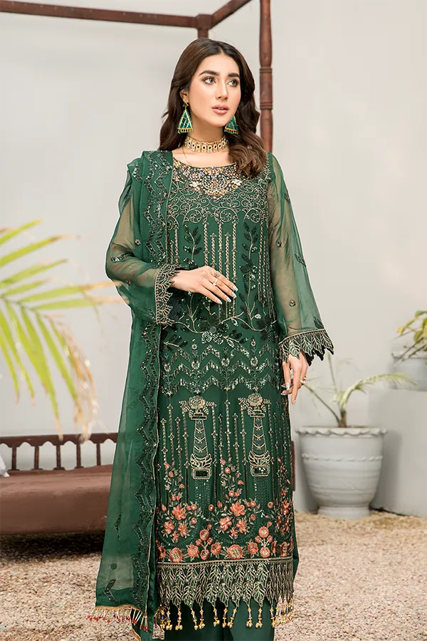 Green Salwar Kameez with Trendy Embellishments #PF478