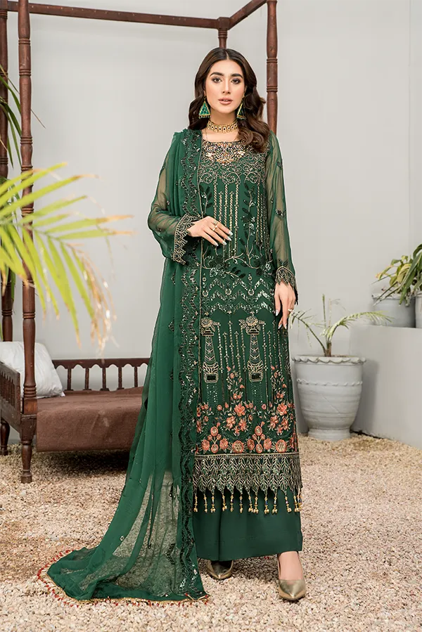 Green Salwar Kameez with Trendy Embellishments #PF478