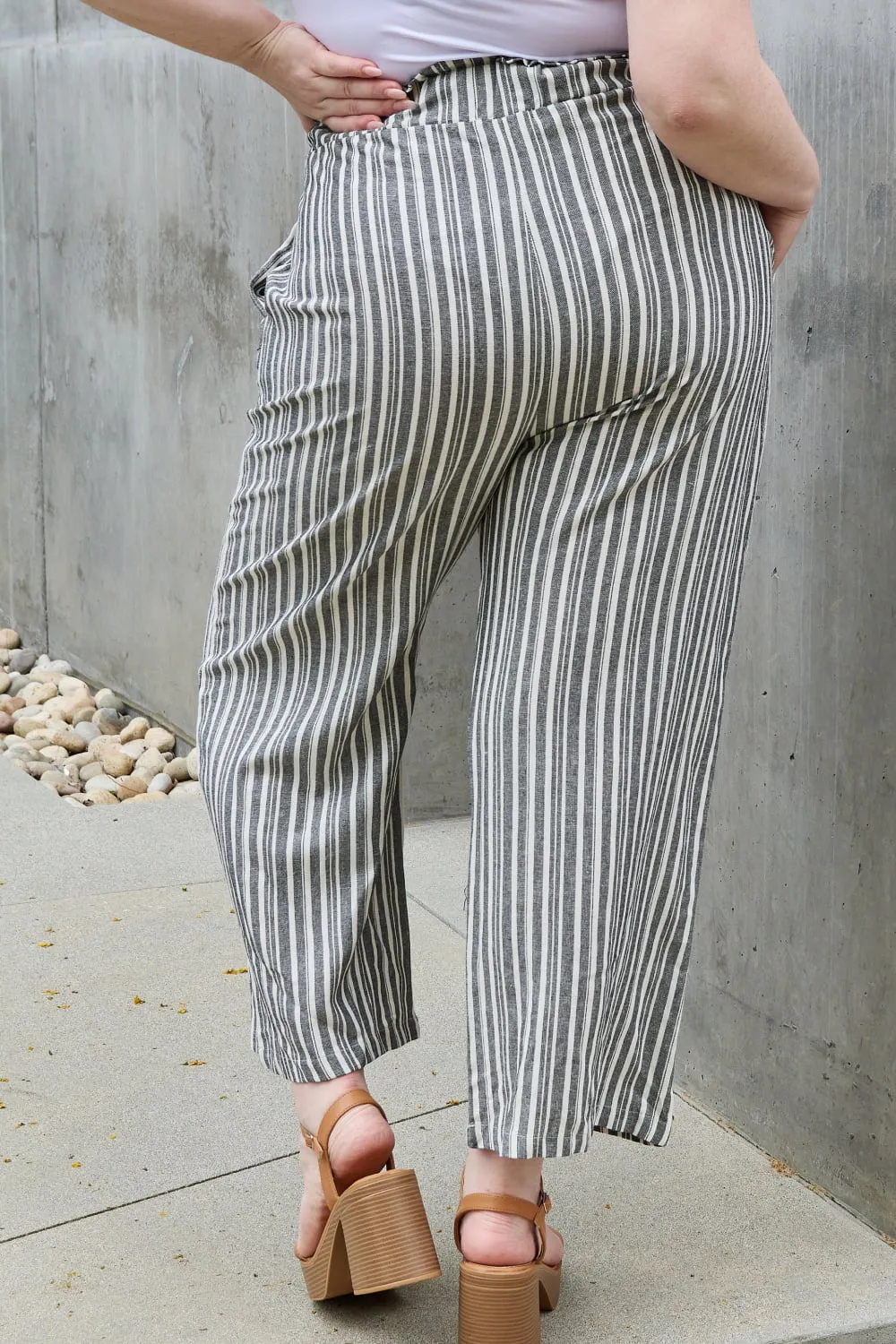 Grey Paperbag Waist Striped Culotte Pants