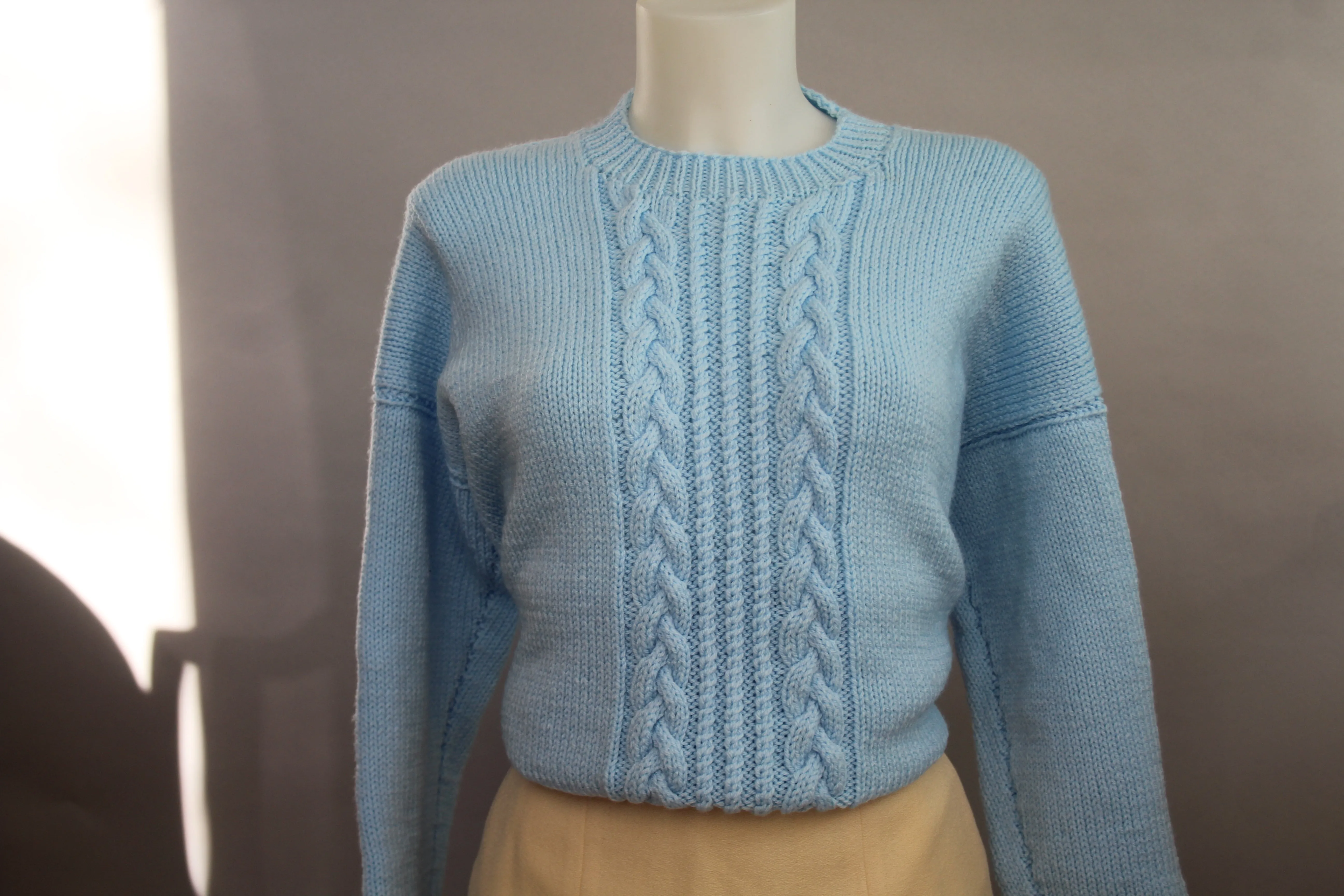 Hand Knit Chunky Blue Sweater - M